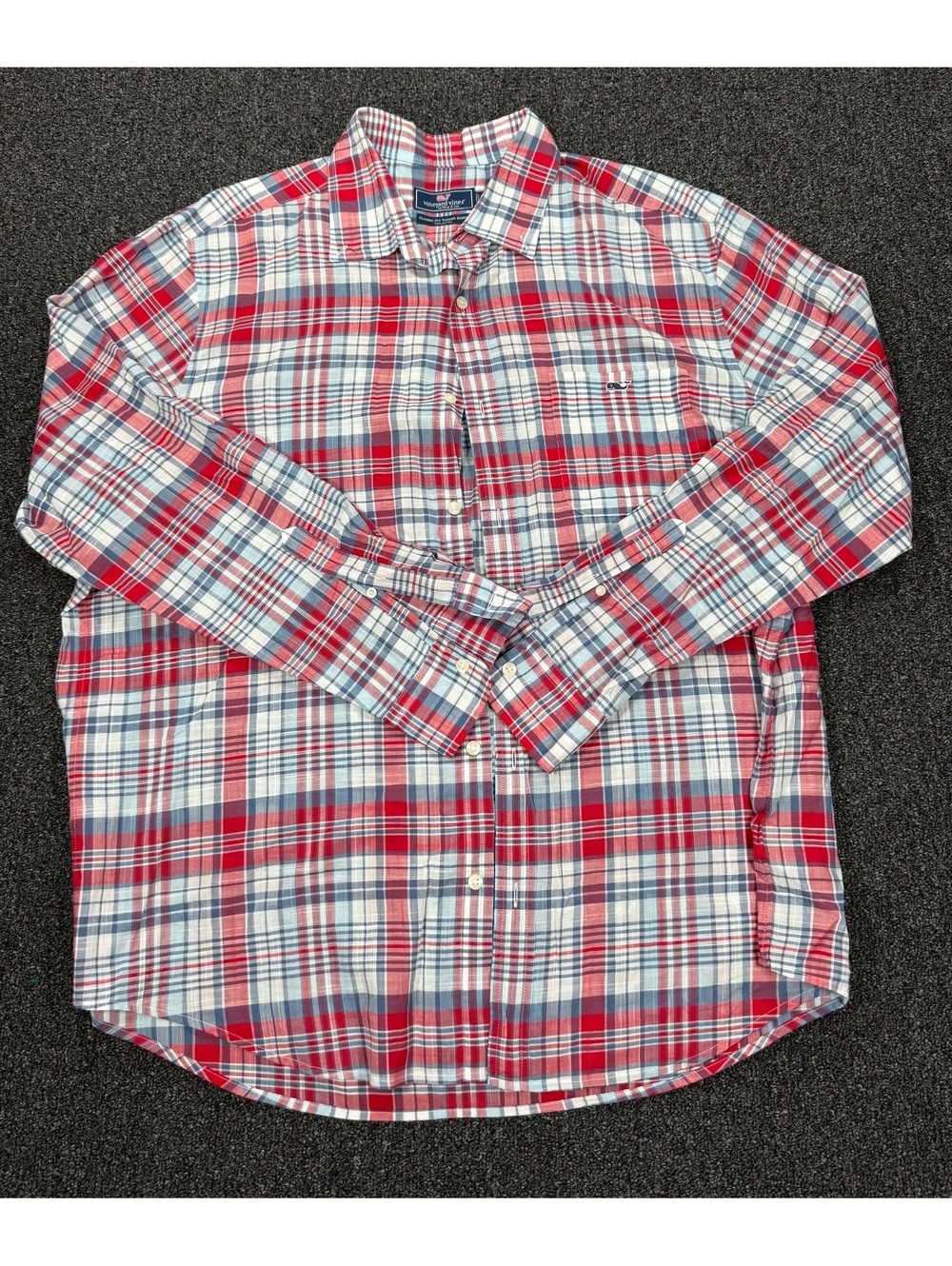 Vineyard Vines Classic Fit Tucker Shirt XL Red Blue Plaid Cotton